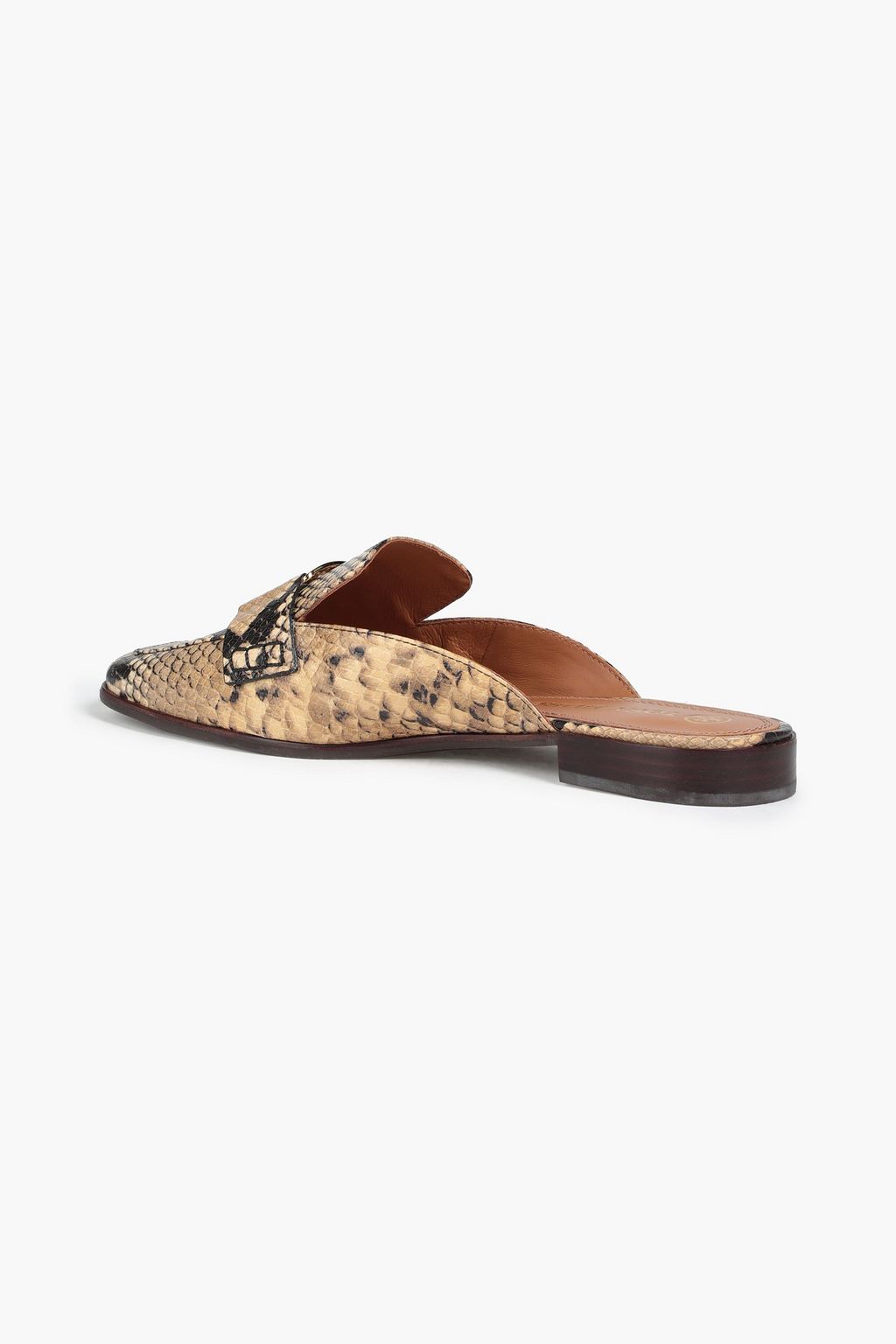 TORY BURCH Georgia embellished snake-effect leather slippers