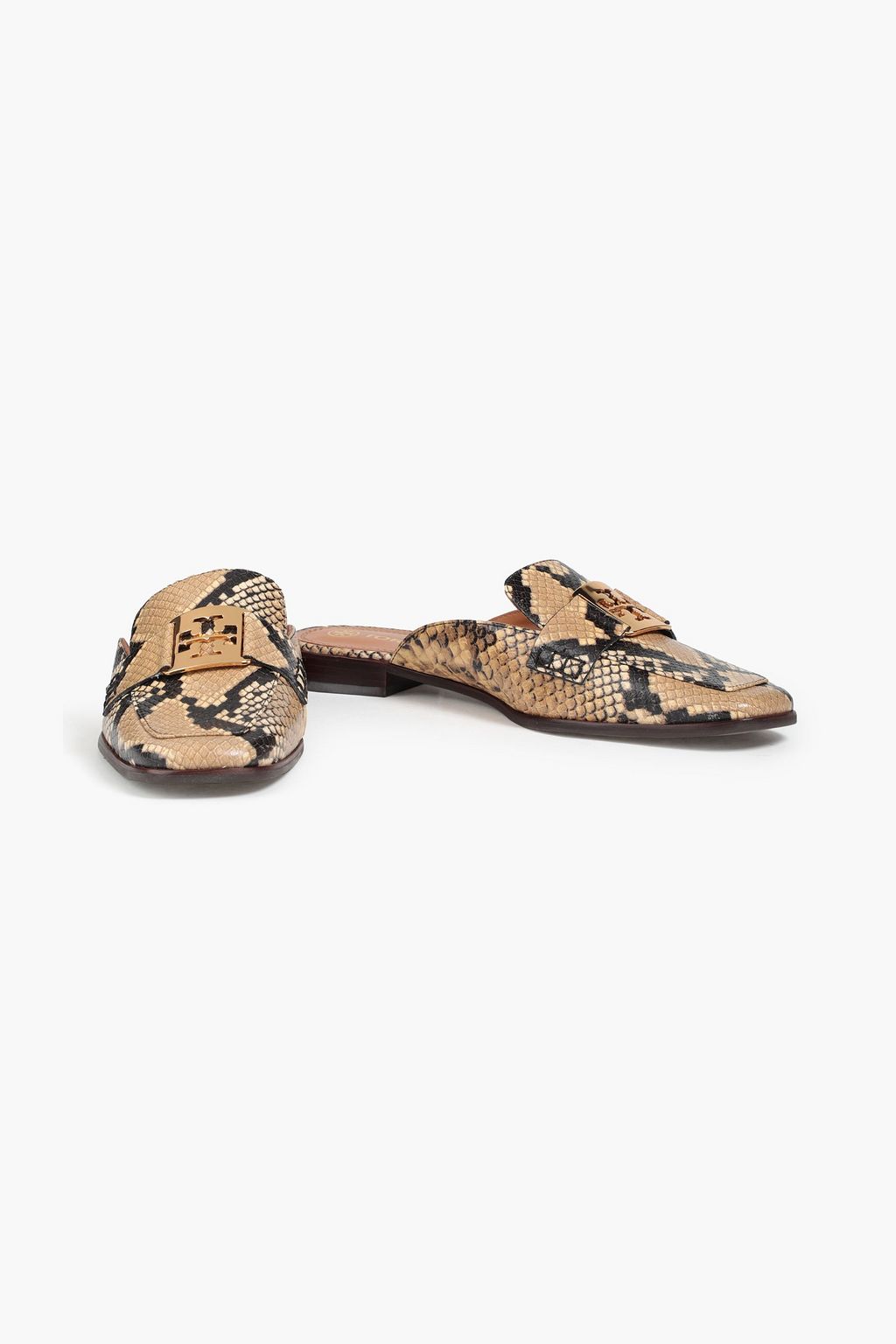 TORY BURCH Georgia embellished snake-effect leather slippers