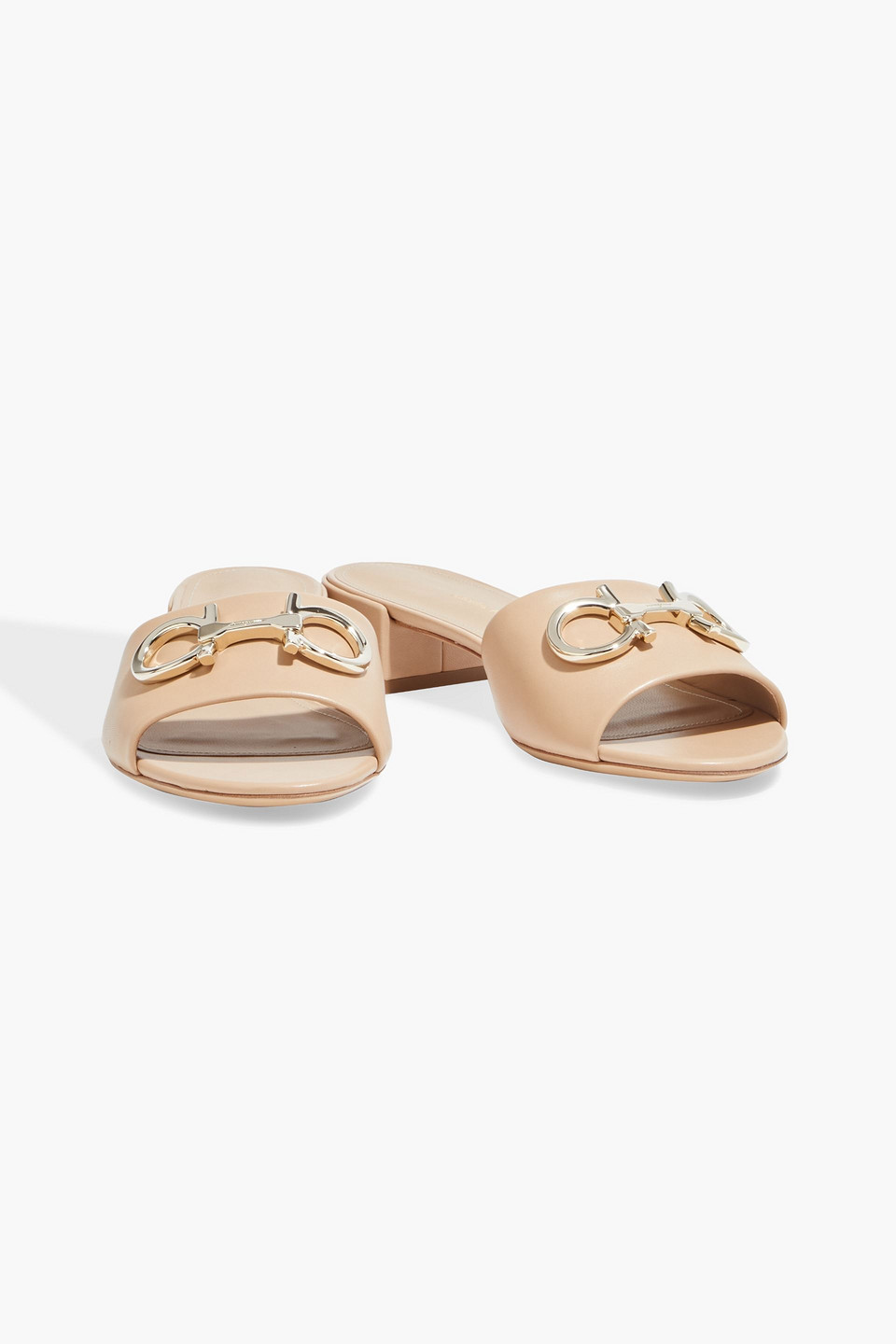Ferragamo Buckle-embellished Leather Slides In Beige
