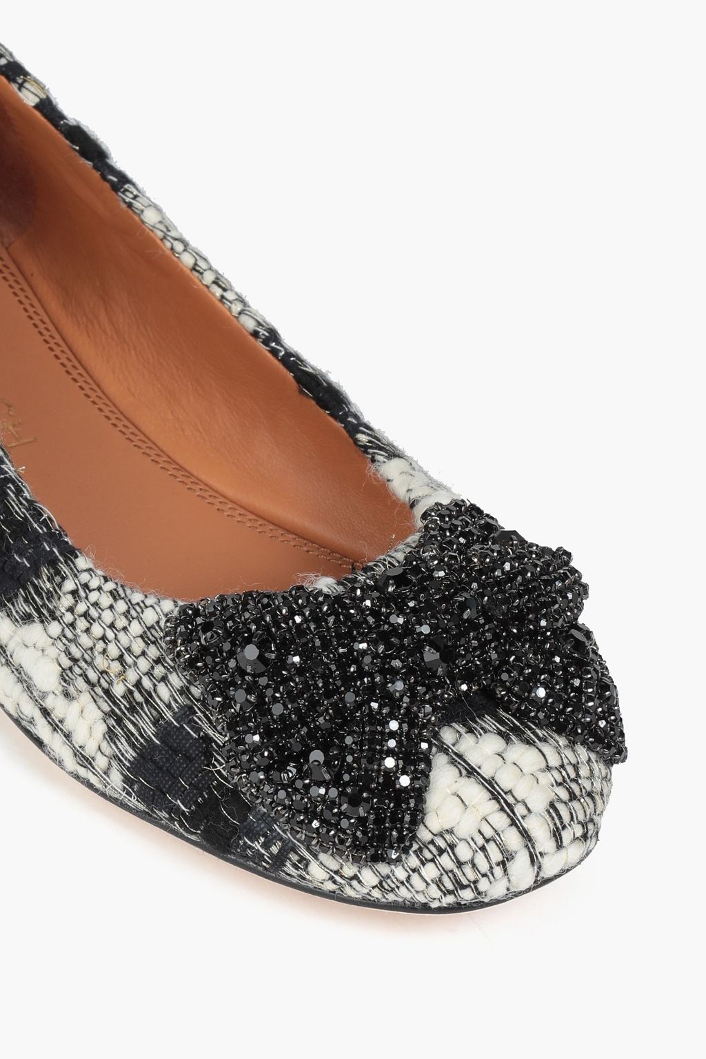 TORY BURCH Embellished metallic bouclé-tweed ballet flats