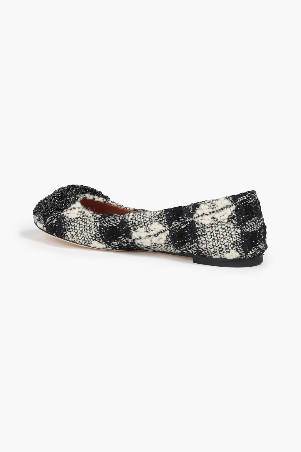 TORY BURCH Embellished metallic bouclé-tweed ballet flats