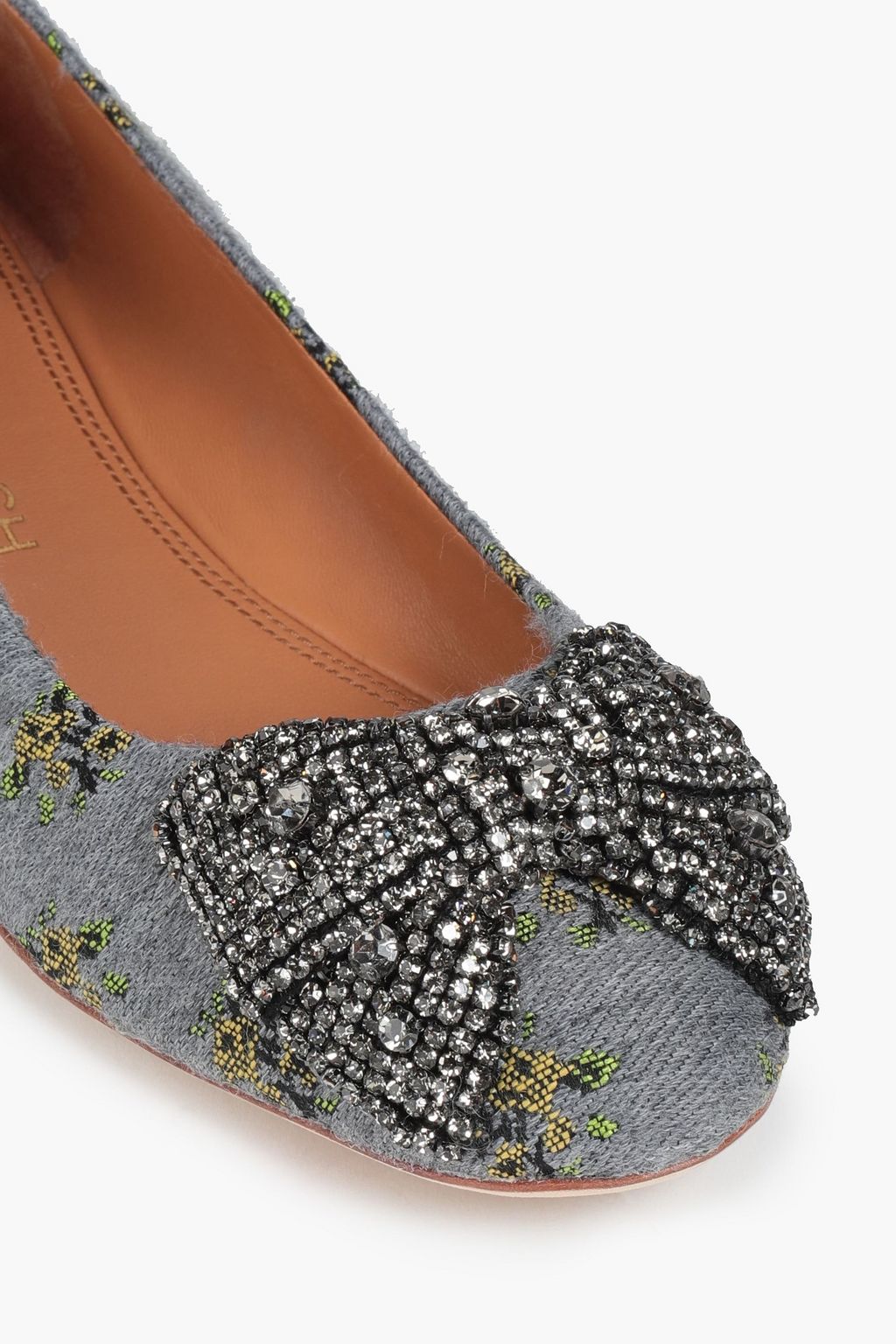 TORY BURCH Embellished floral-jacquard ballet flats