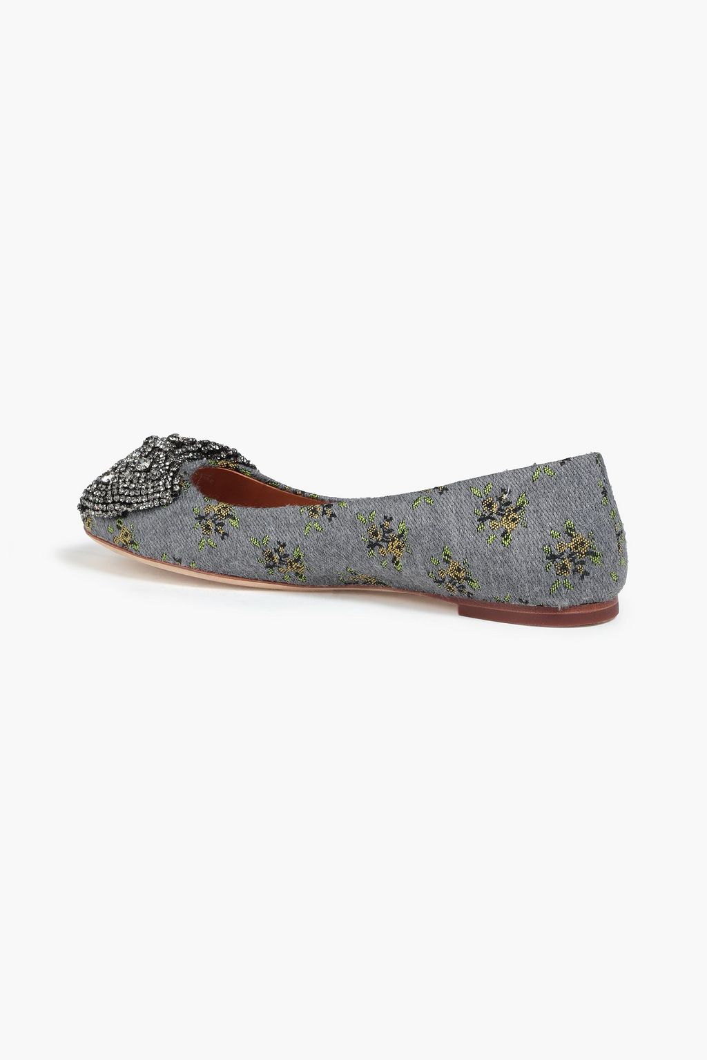 TORY BURCH Embellished floral-jacquard ballet flats