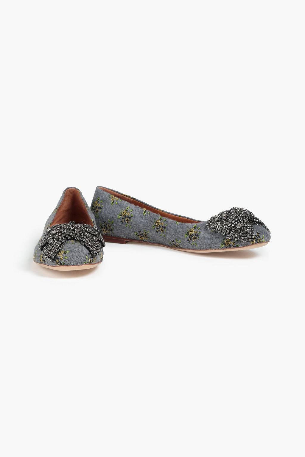 TORY BURCH Embellished floral-jacquard ballet flats
