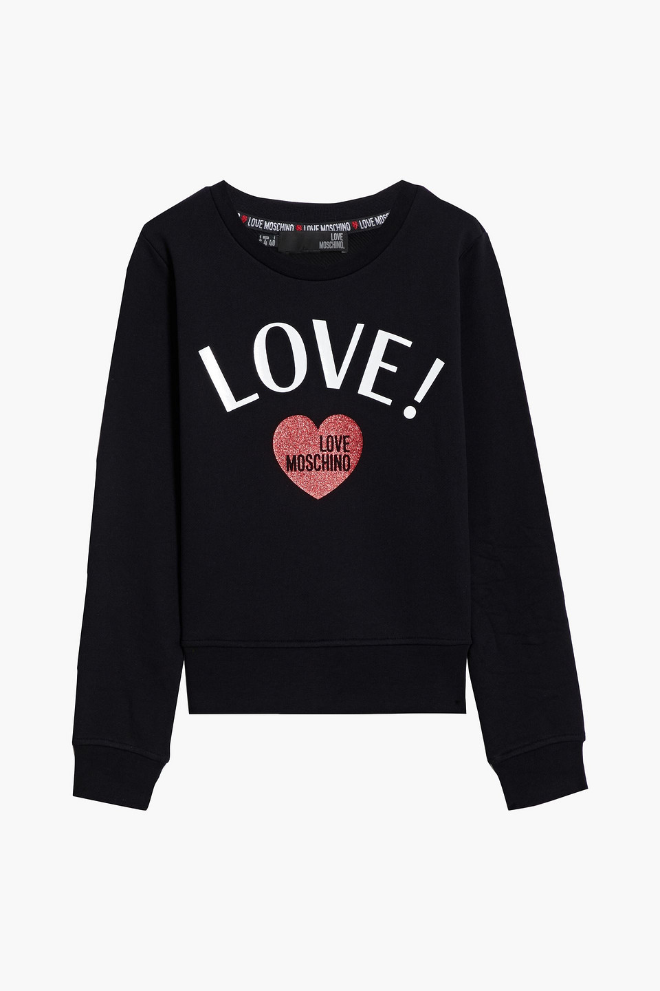 love moschino - glittered printed french cotton-terry sweatshirt - black - it 46