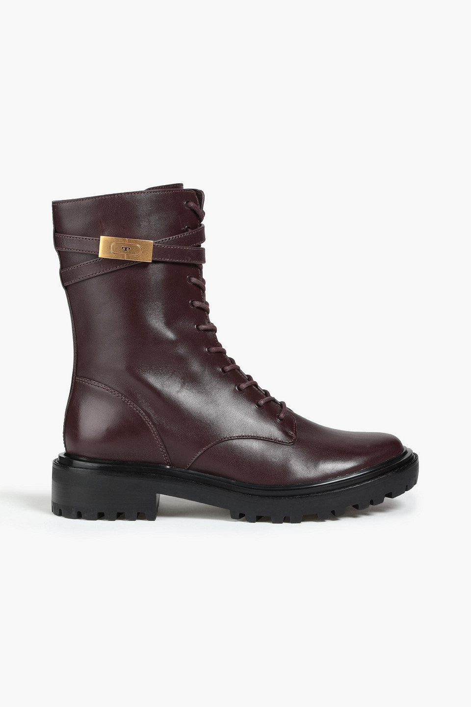 tory burch - leather combat boots - brown - us 9.5