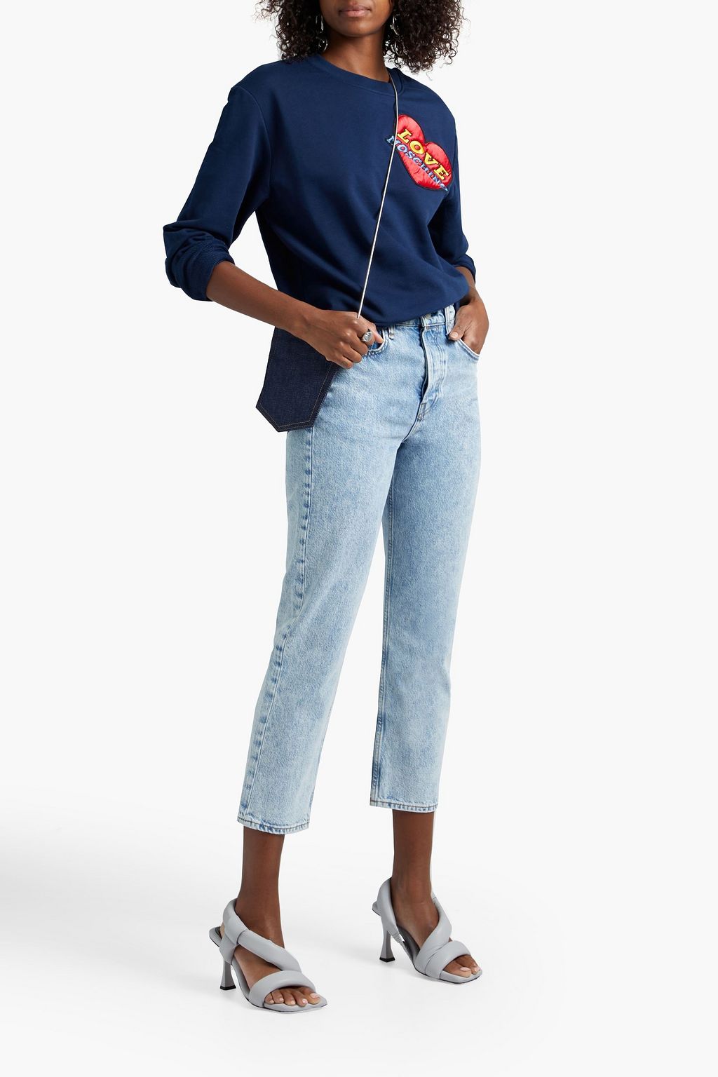 LOVE MOSCHINO Appliquéd French cotton-terry sweatshirt