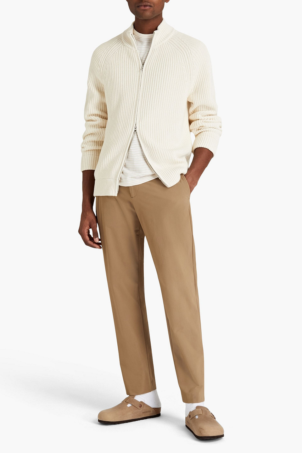 Vince . Man Ribbed Cotton And Cashmere-blend Cardigan In Neutrals