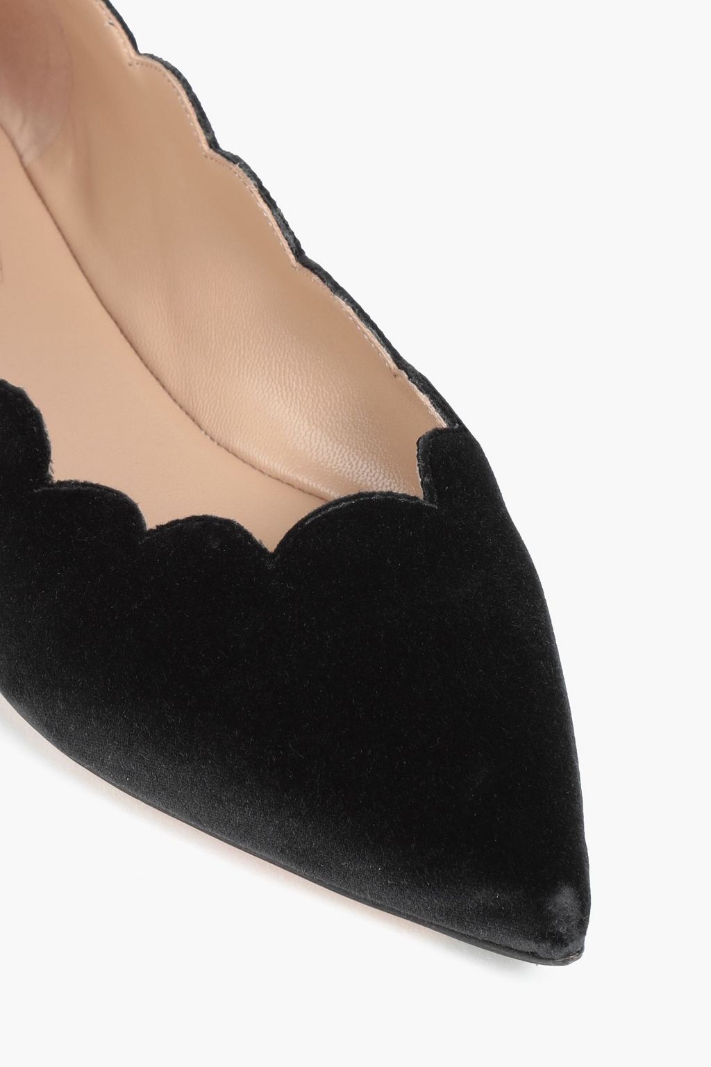 CHLOÉ Lauren scalloped patent-leather and suede ballet flats