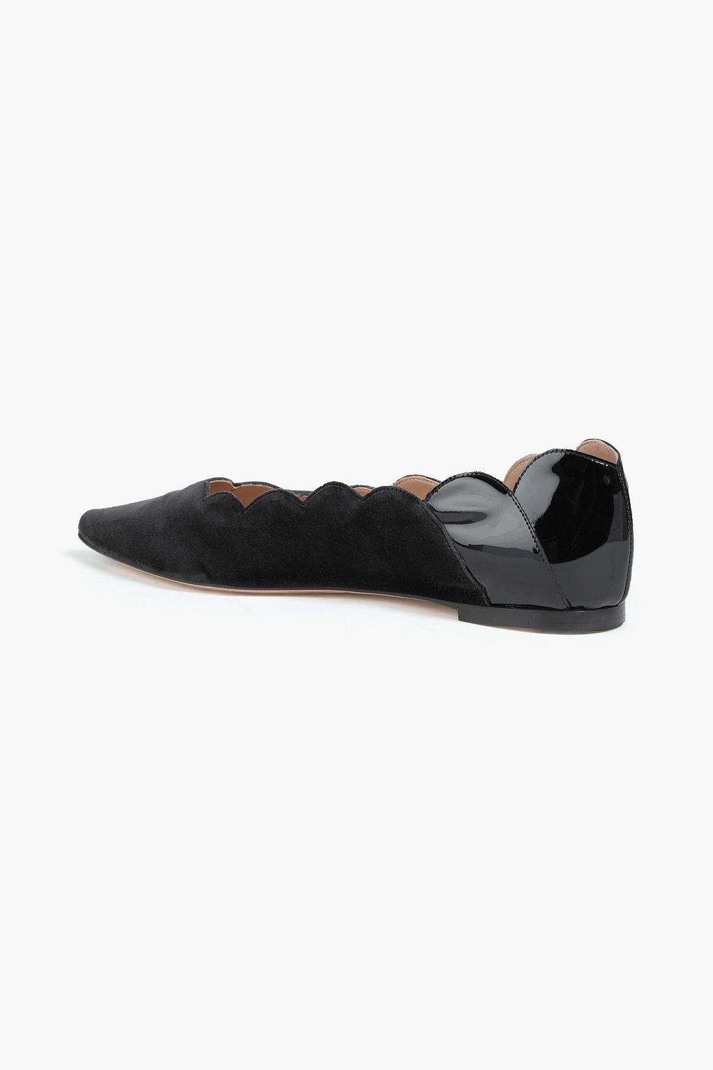 CHLOÉ Lauren scalloped patent-leather and suede ballet flats