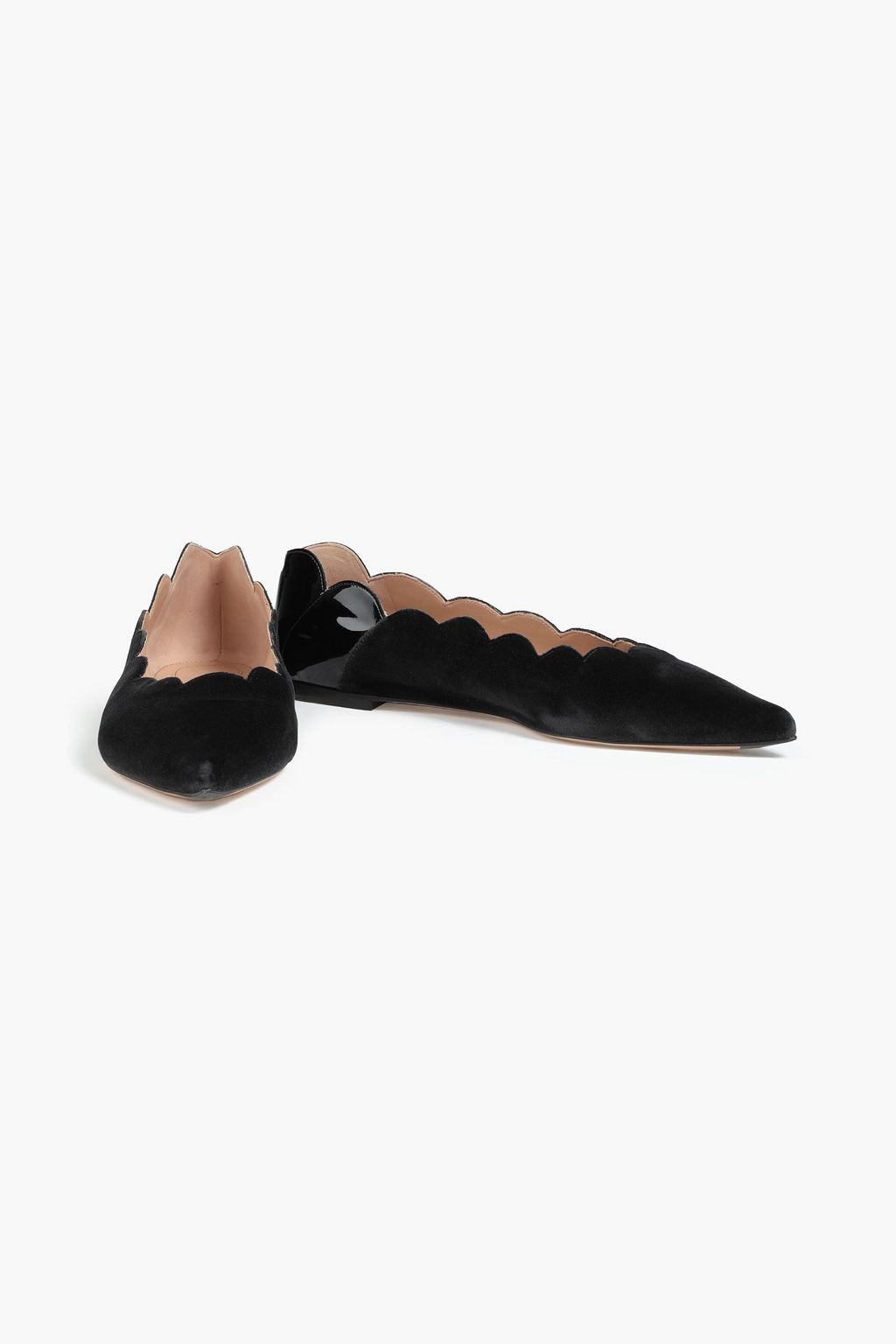 CHLOÉ Lauren scalloped patent-leather and suede ballet flats