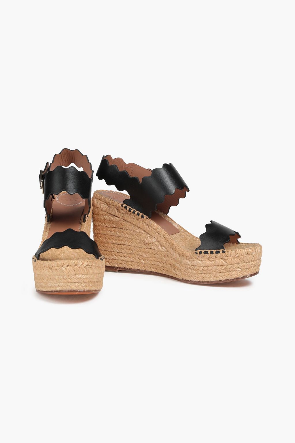 CHLOÉ Lauren scalloped leather wedge espadrille sandals