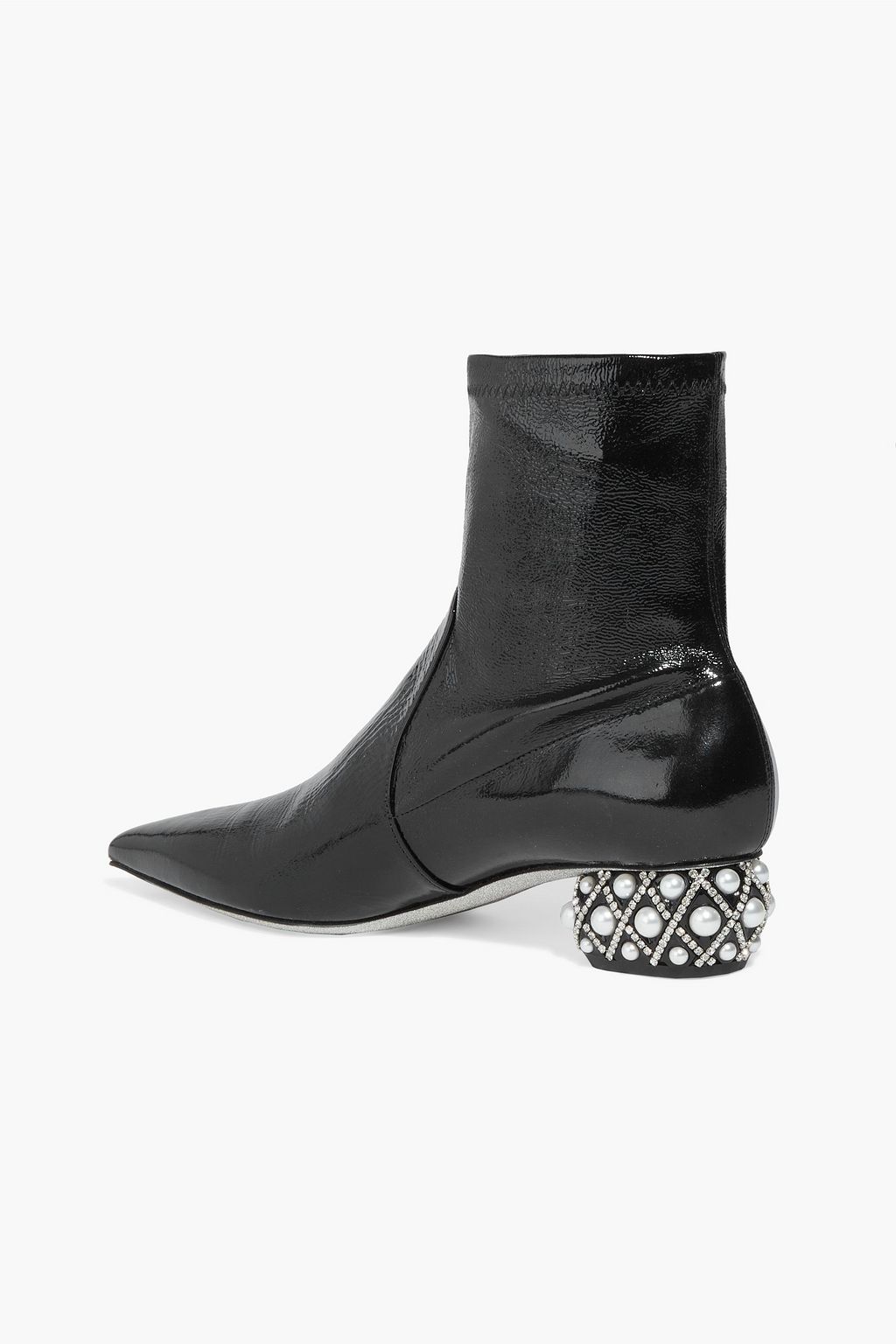 RENE' CAOVILLA Lady Perla embellished patent-leather sock boots