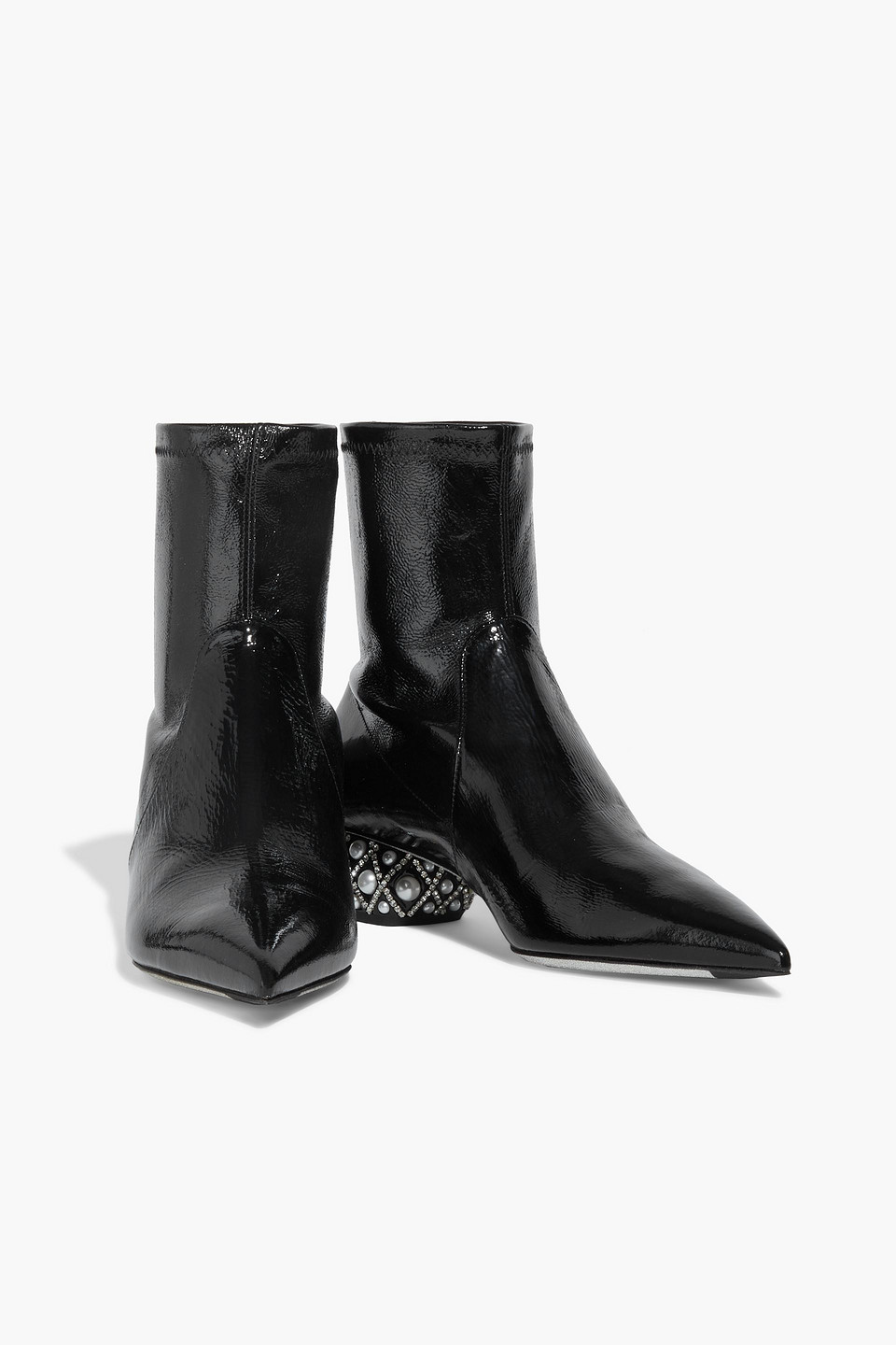 René Caovilla Lady Perla Embellished Patent-leather Sock Boots In Black