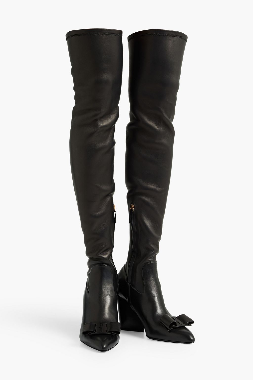 FERRAGAMO Verity bow-embellished leather over-the-knee boots