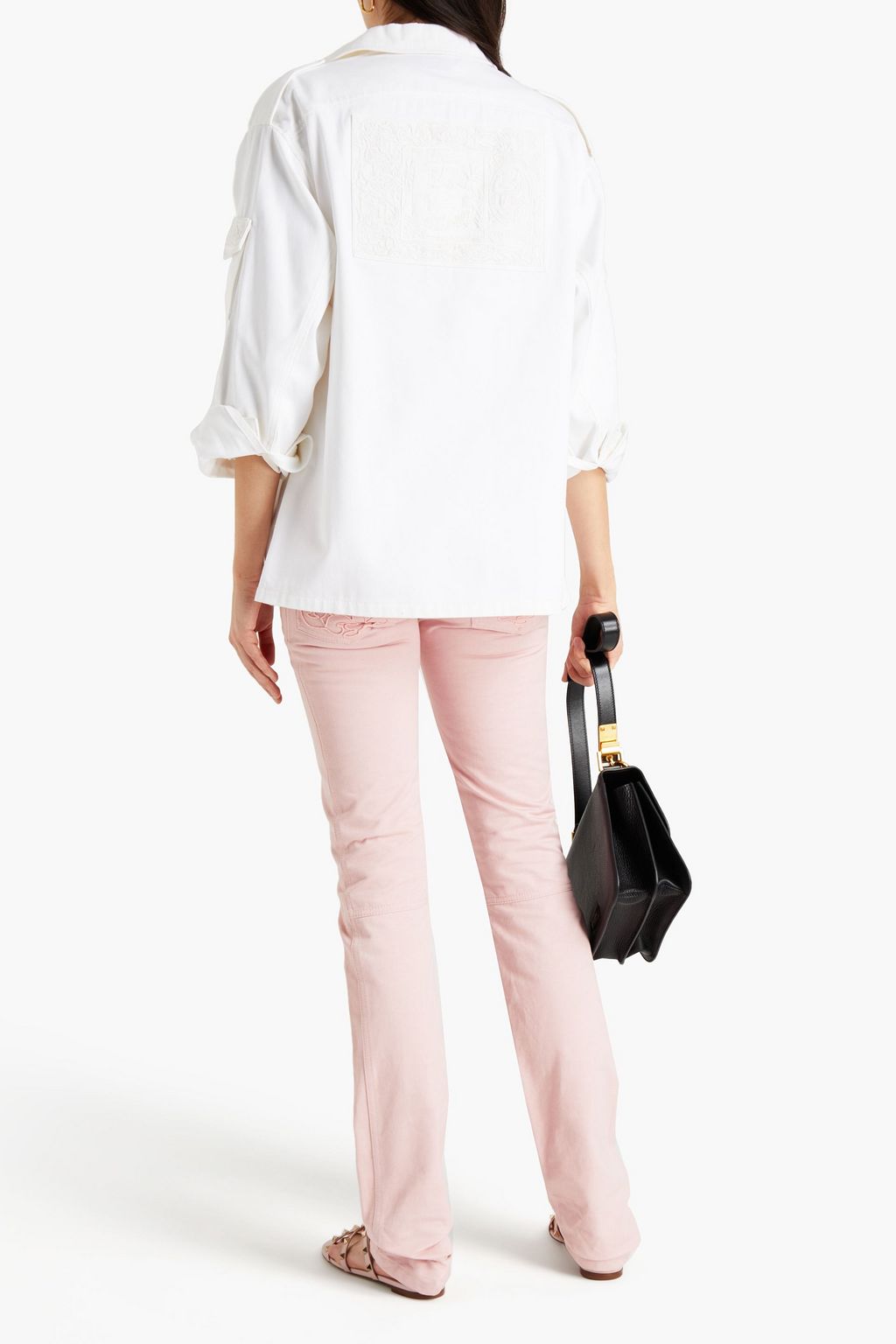 VALENTINO GARAVANI Embroidered cotton-gabardine slim-leg pants