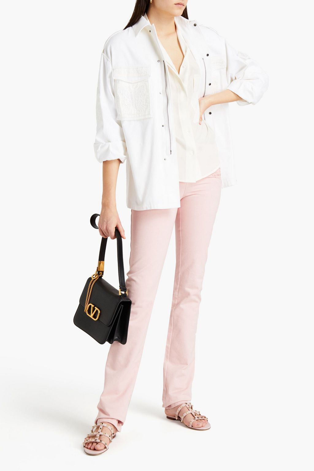 VALENTINO GARAVANI Embroidered cotton-gabardine slim-leg pants