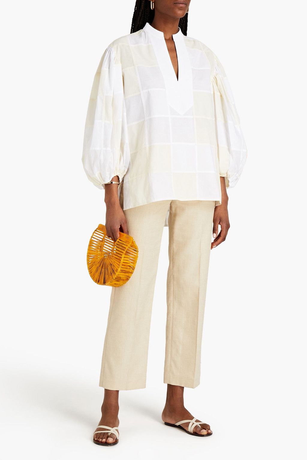 TORY BURCH Checked cotton-poplin blouse