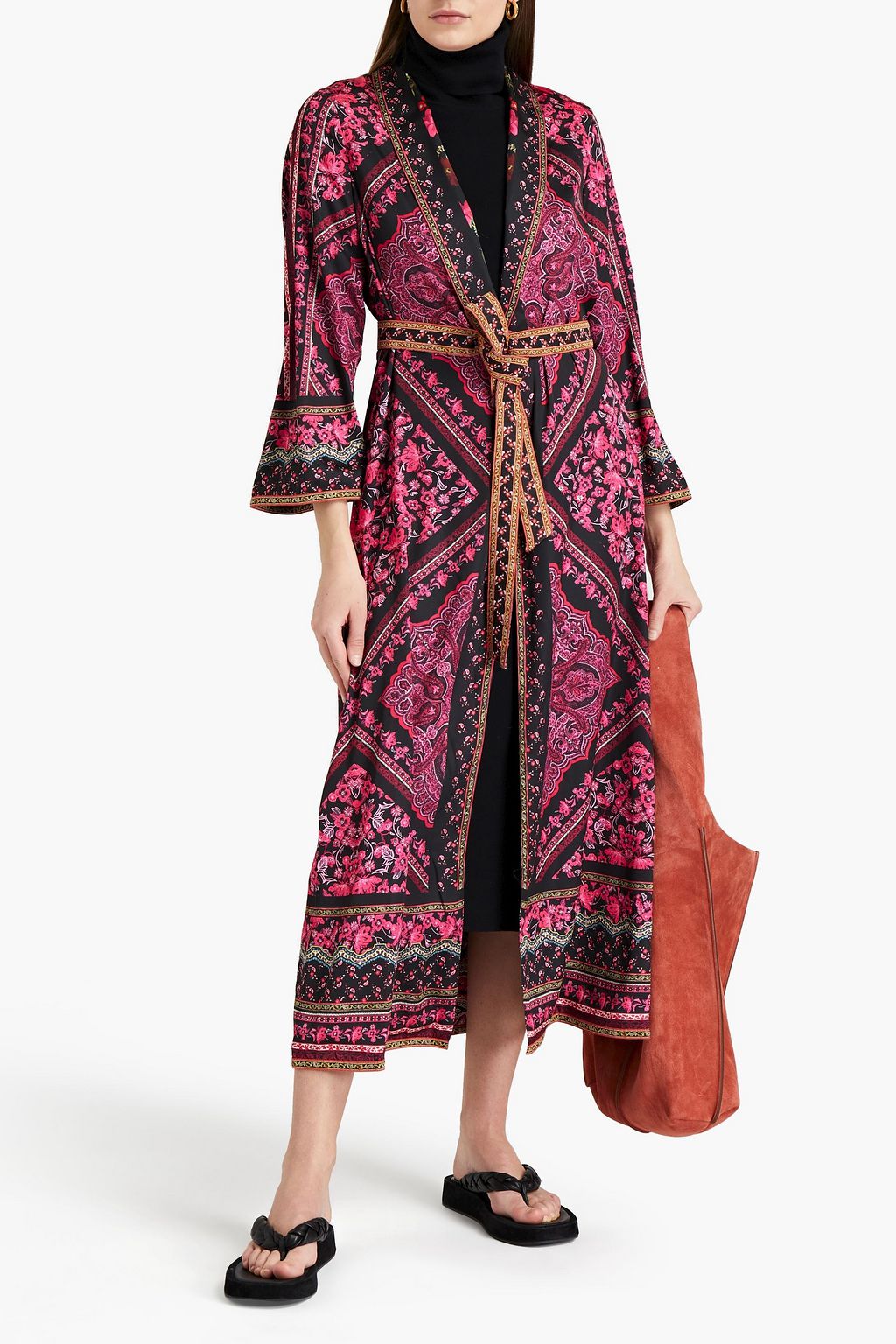 ALICE + OLIVIA Eilene reversible belted printed satin robe