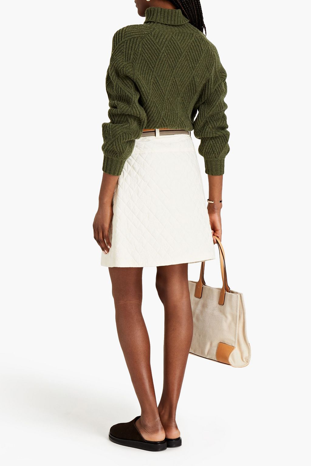 TORY BURCH Belted quilted cotton mini skirt