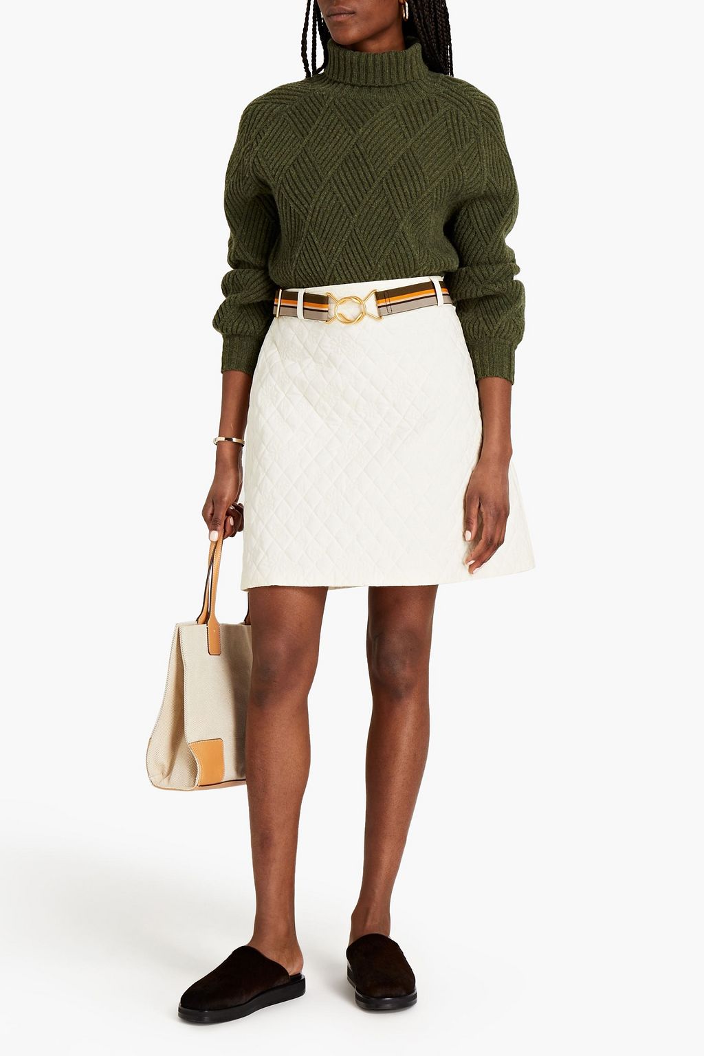 TORY BURCH Belted quilted cotton mini skirt