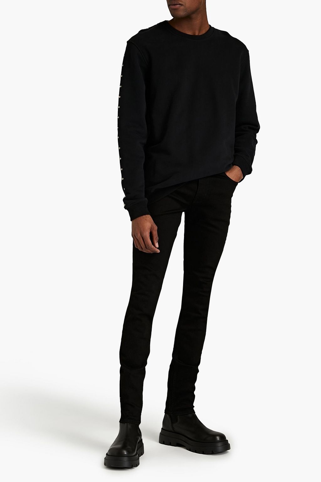 7 FOR ALL MANKIND Studded French cotton-terry sweatshirt