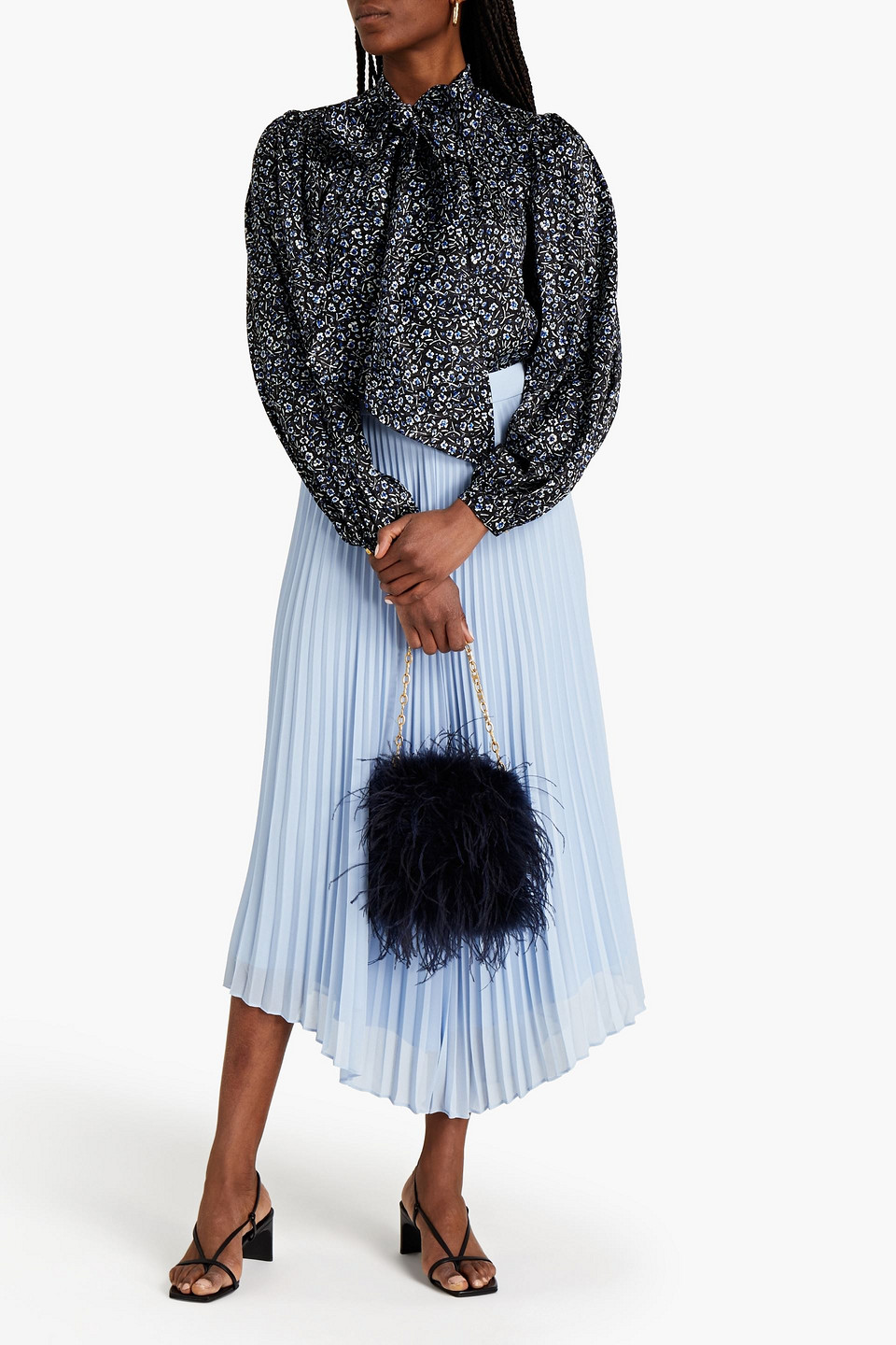Tory Burch Pussy-bow Floral-print Silk-blend Jacquard Blouse In Black
