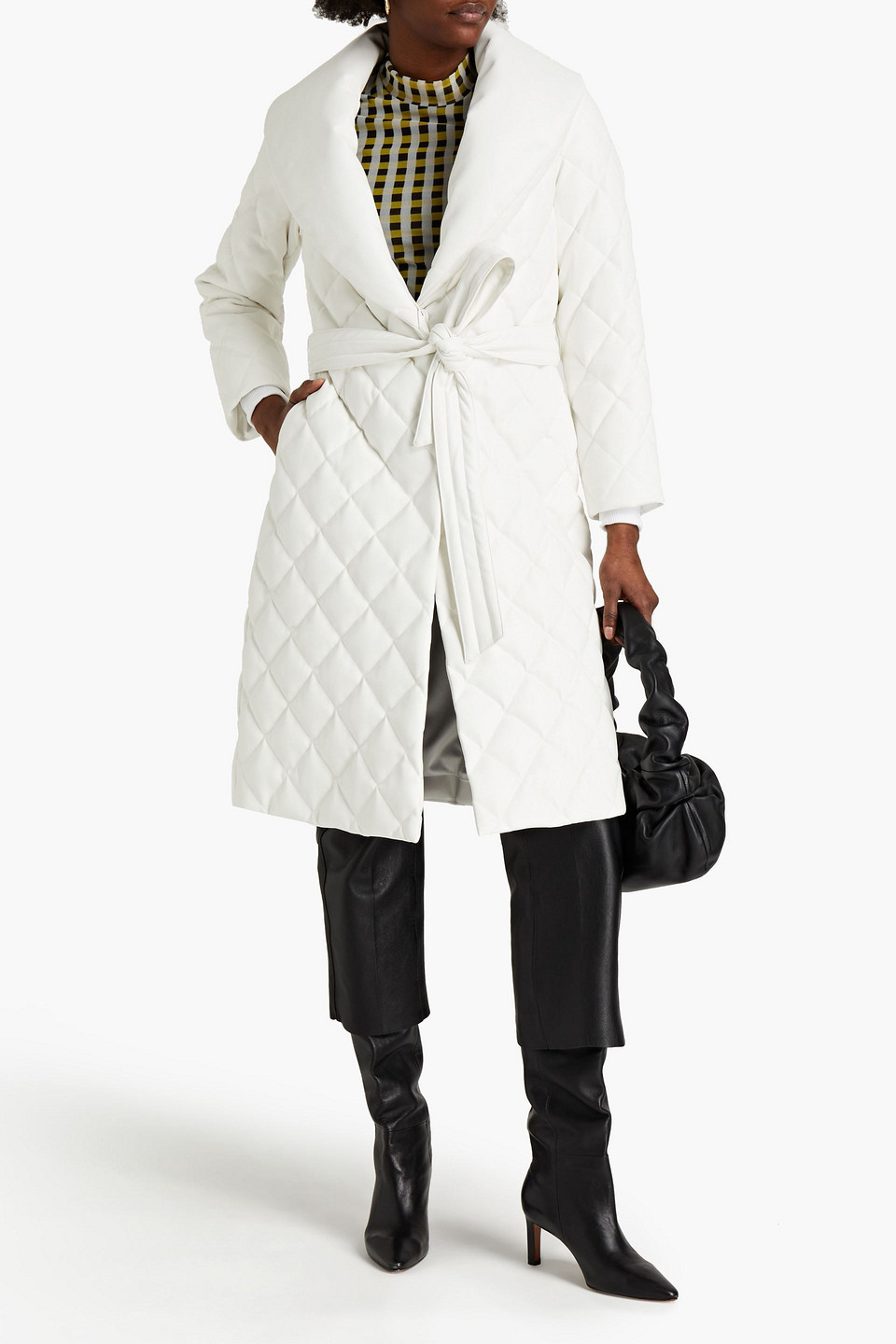 Alice And Olivia Helena Belted Quilted Faux Leather Coat In White