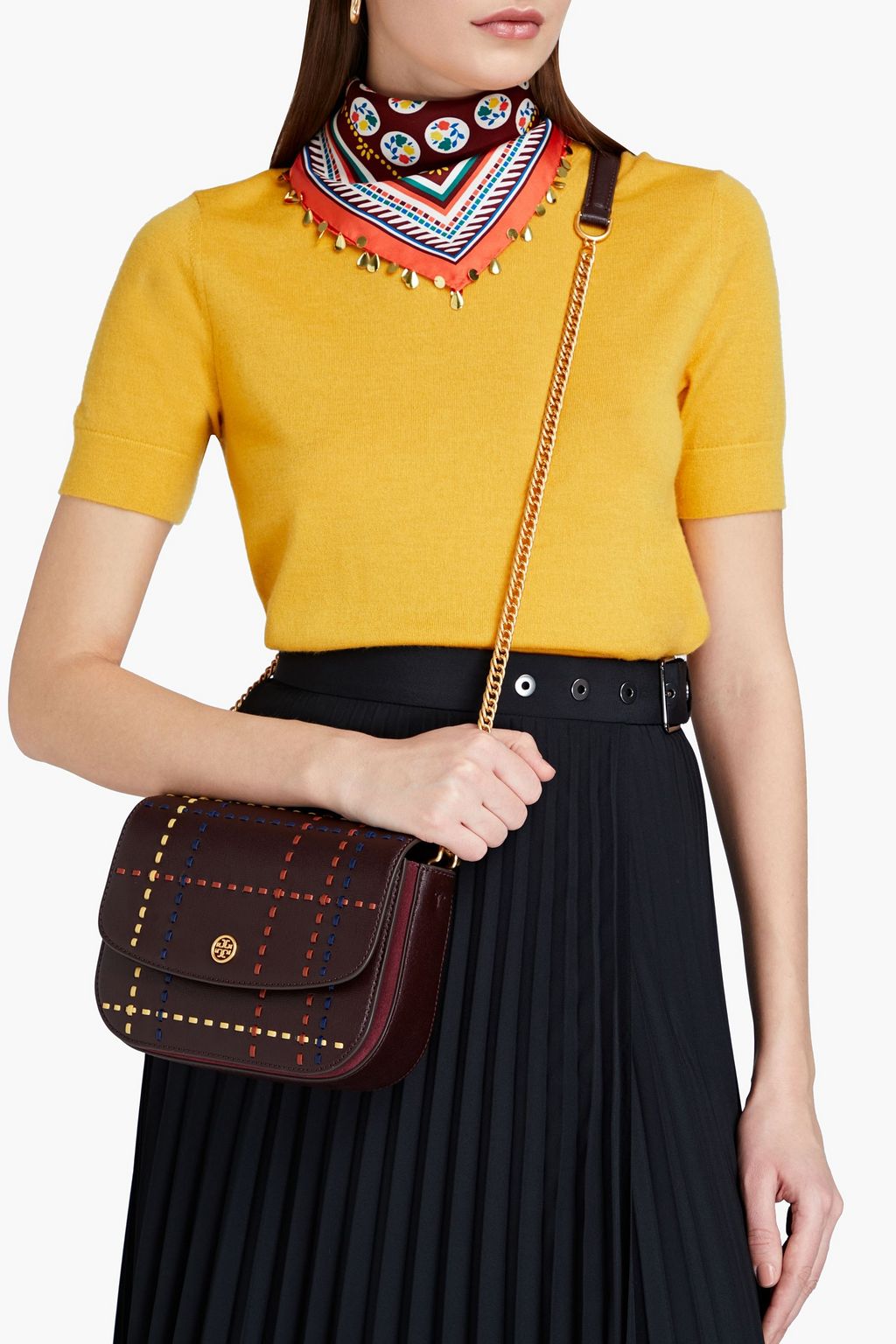 TORY BURCH Checked textured-leather shoulder bag