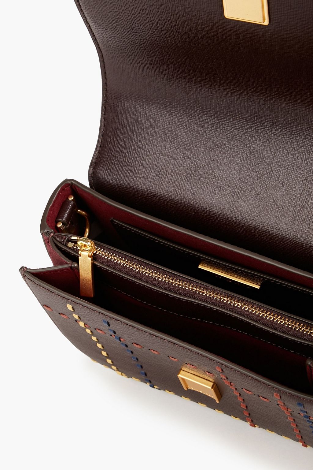 TORY BURCH Checked textured-leather shoulder bag