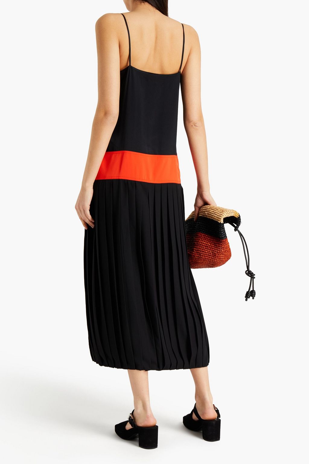 TORY BURCH Veronica lace-paneled pleated crepe midi dress