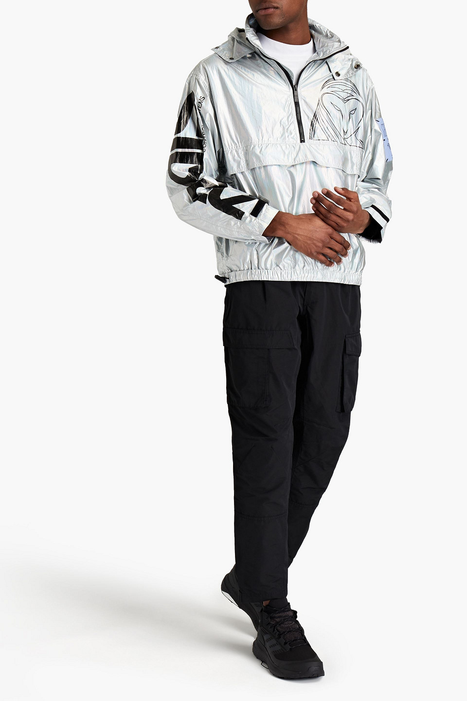 Mcq By Alexander Mcqueen Mcq Alexander Mcqueen Man Appliquéd Holographic Shell Track Jacket In Grey