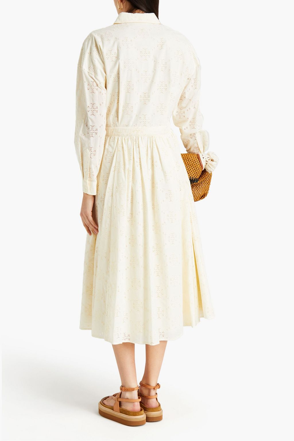 TORY BURCH Pleated broderie anglaise cotton midi shirt dress