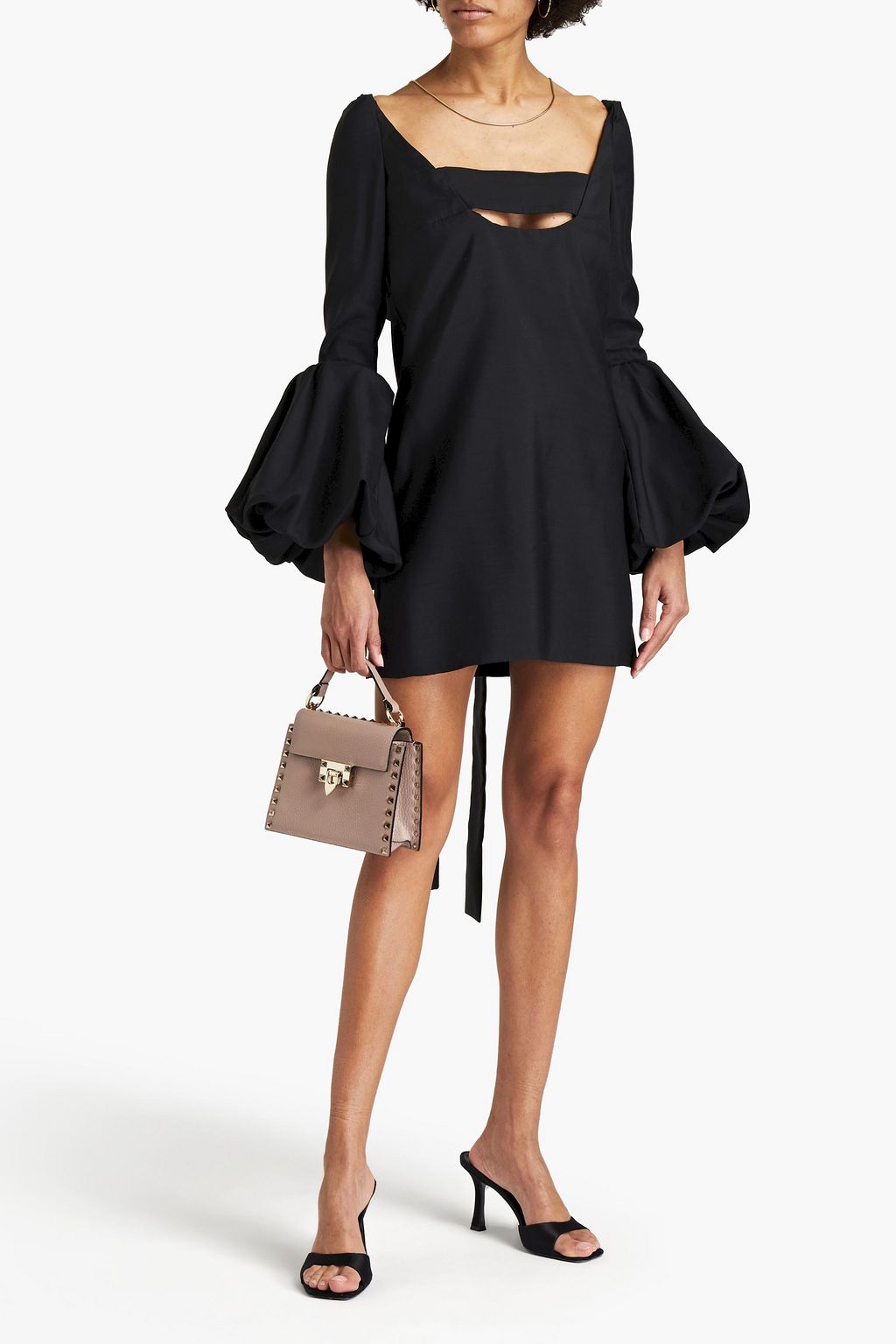 VALENTINO GARAVANI Cutout wool and silk-blend crepe mini dress