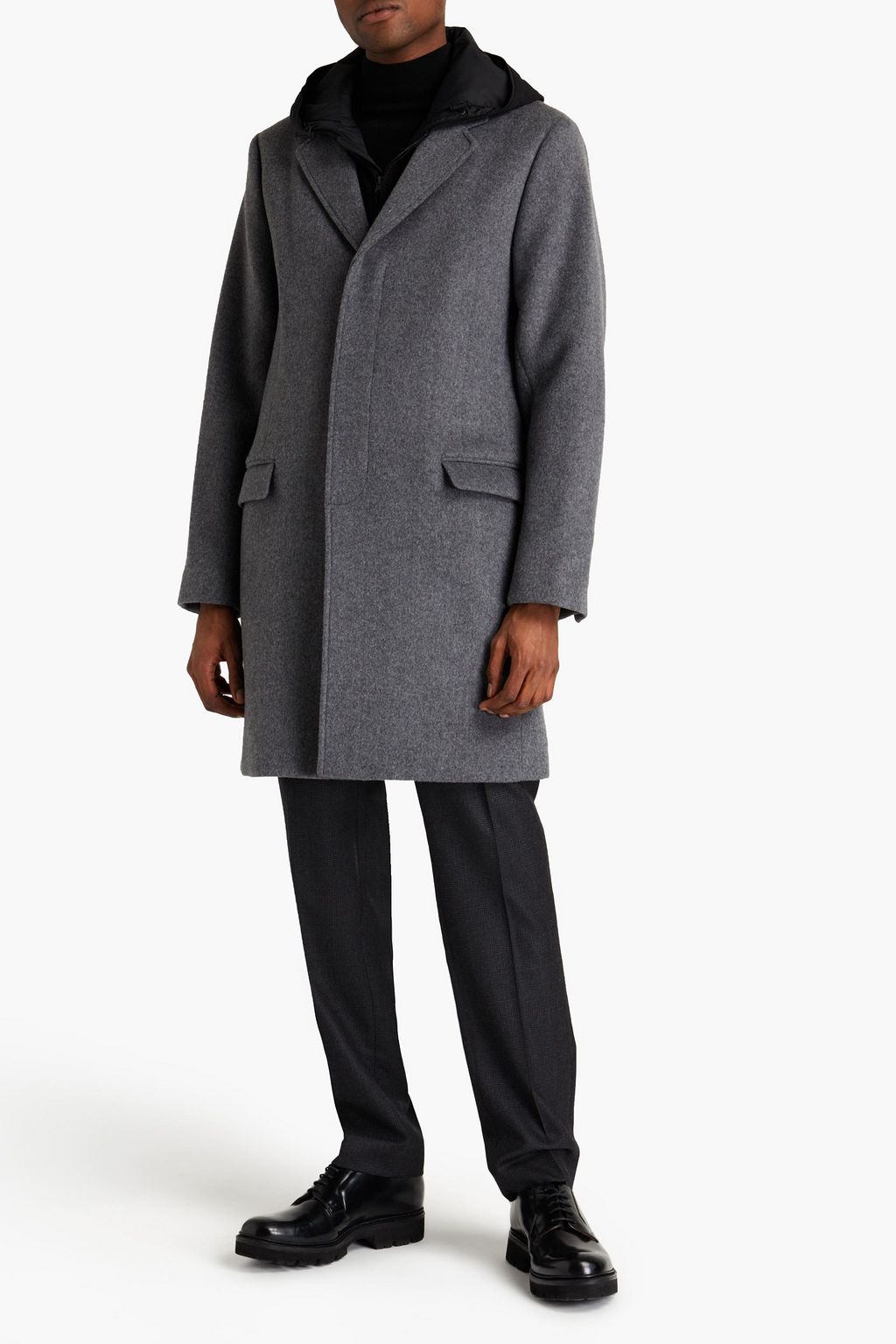 VINCE. Shell-paneled wool-blend felt hooded coat