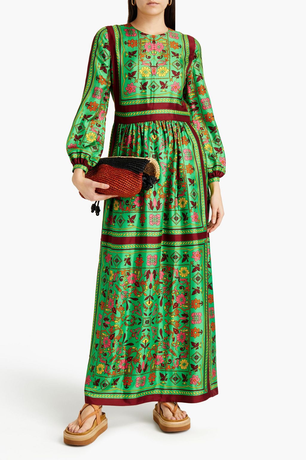 TORY BURCH Gathered floral-print silk-twill maxi dress