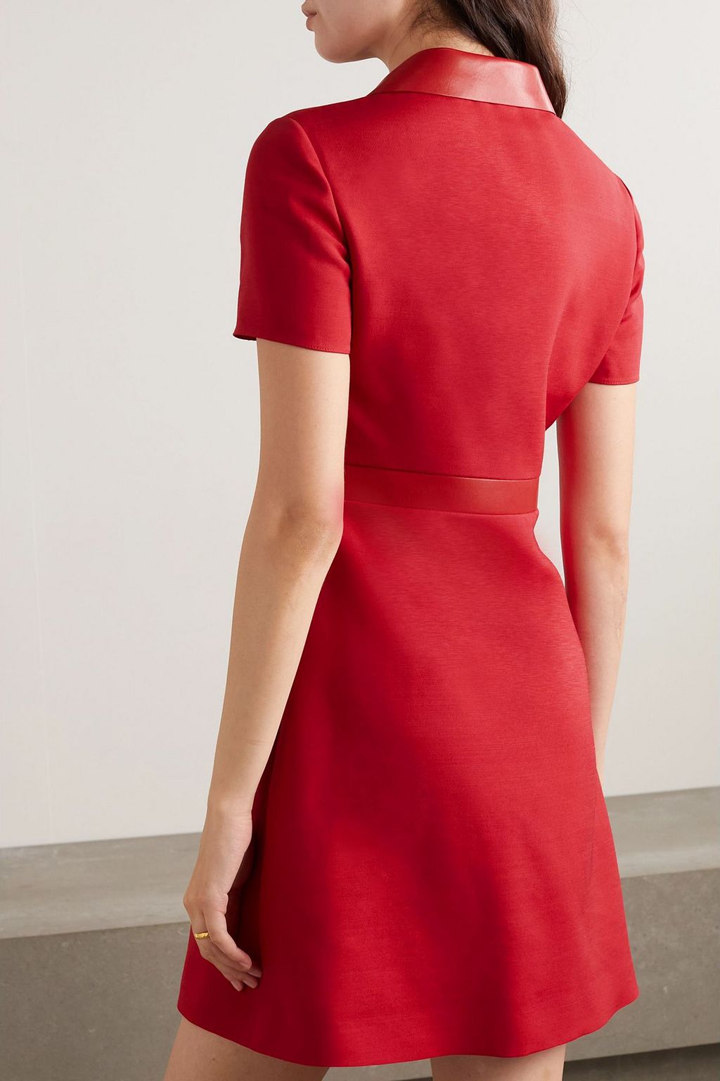 VALENTINO GARAVANI Embellished leather-trimmed wool and silk-blend mini dress