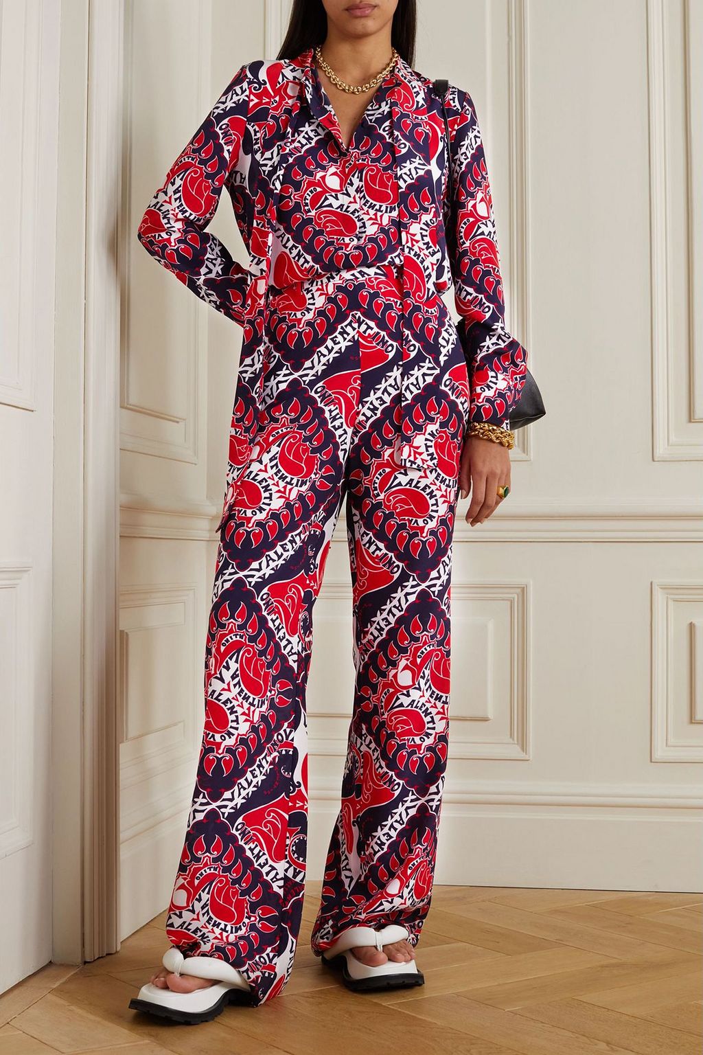 VALENTINO GARAVANI Printed silk-crepe straight-leg pants