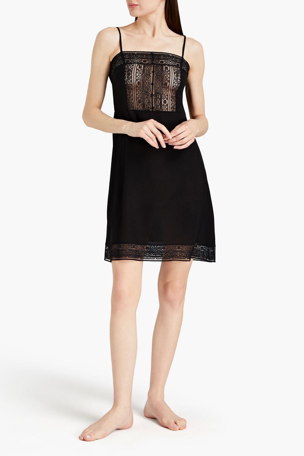ERES Lace-paneled silk crepe de chine chemise