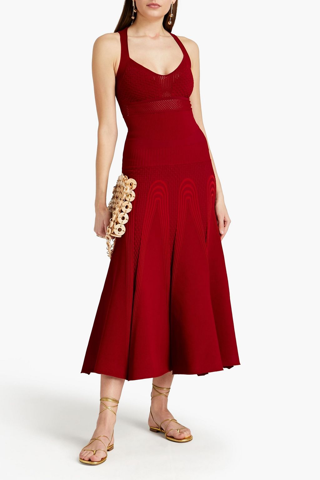 VALENTINO GARAVANI 透かし編み&ストレッチニット ミディワンピース