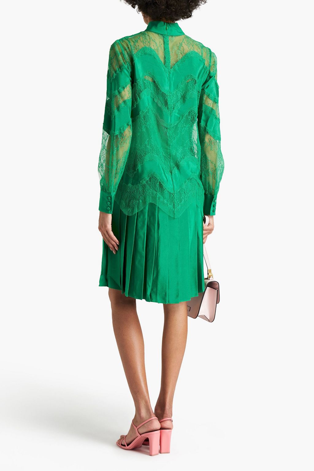 VALENTINO GARAVANI Corded lace, point d'esprit and silk-satin dress