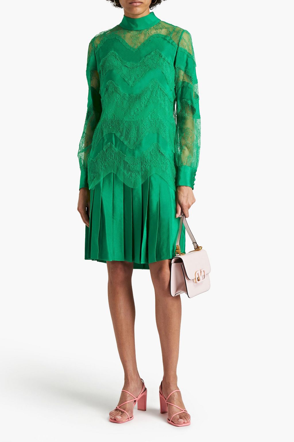 VALENTINO GARAVANI Corded lace, point d'esprit and silk-satin dress