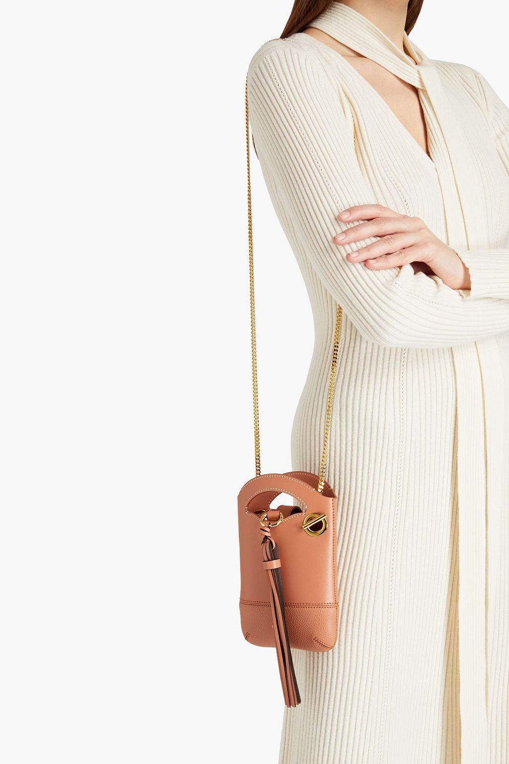 CHLOÉ Tasseled textured and smooth leather shoulder bag