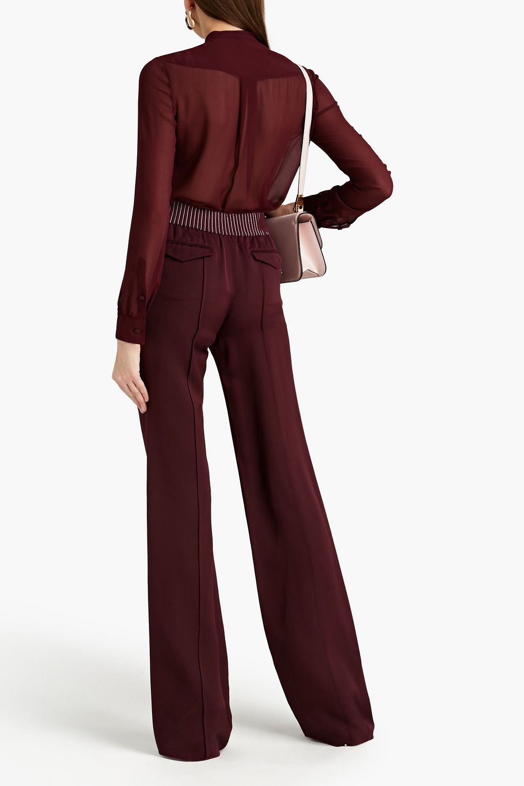 VALENTINO GARAVANI Bead-embellished pleated silk-georgette shirt