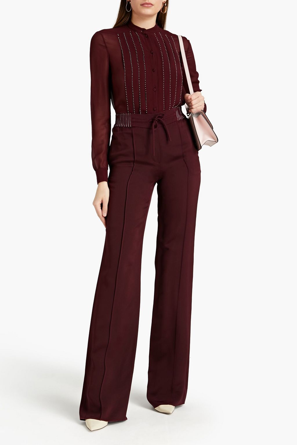 VALENTINO GARAVANI Bead-embellished pleated silk-georgette shirt