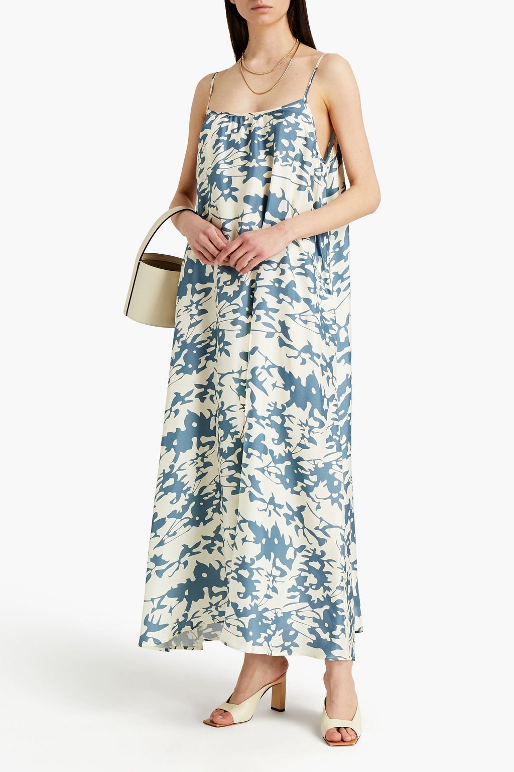 ASCENO The Napoli gathered printed silk-twill maxi dress