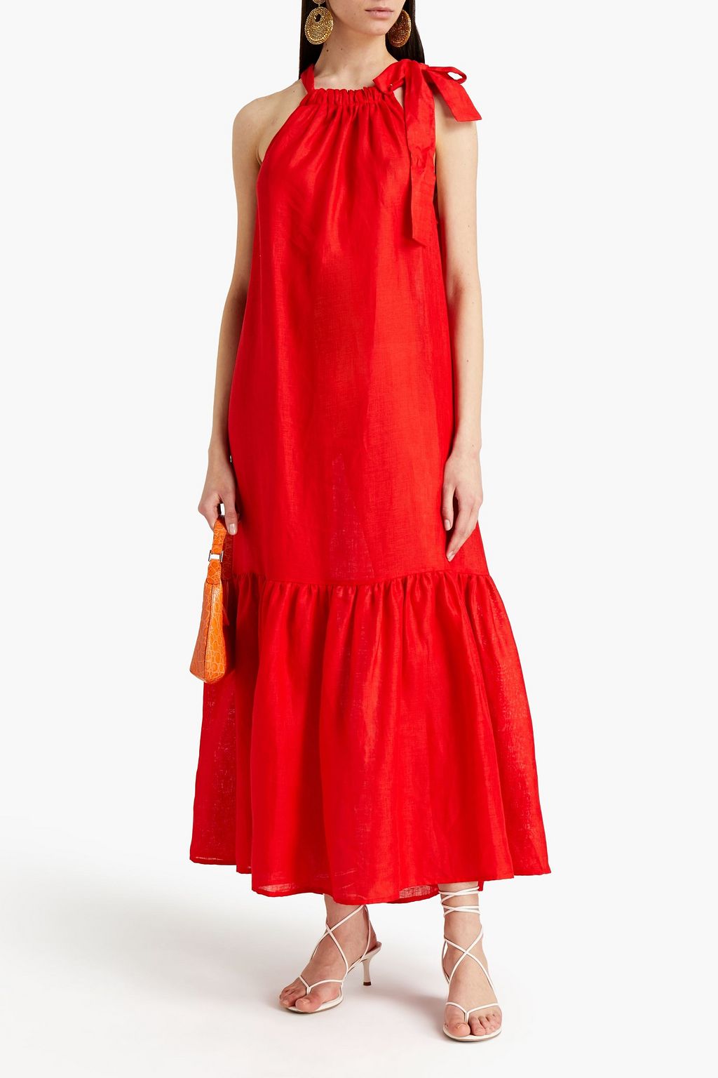 ASCENO The Ibiza gathered linen maxi dress