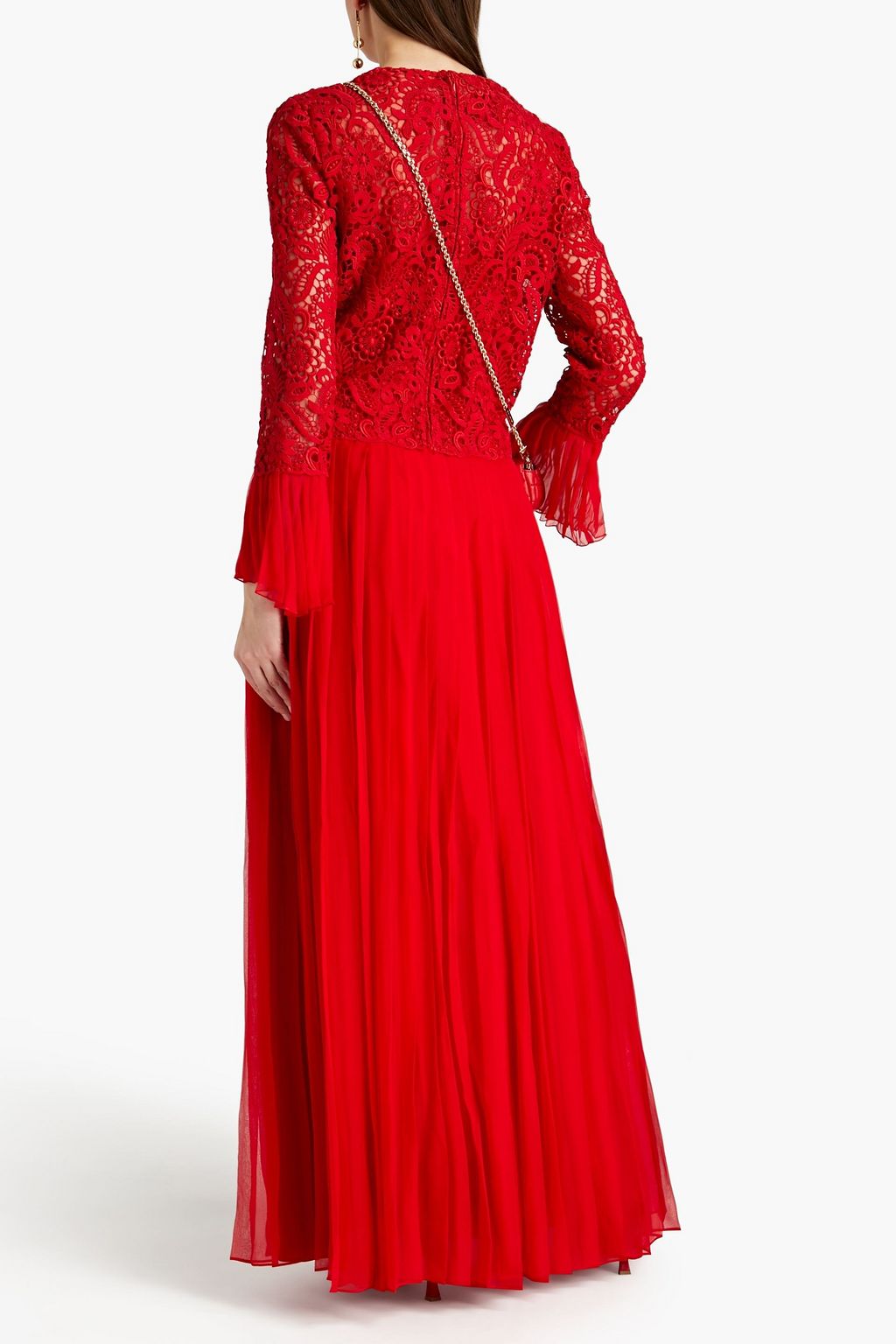 VALENTINO GARAVANI Macramé lace-paneled silk-blend chiffon maxi dress