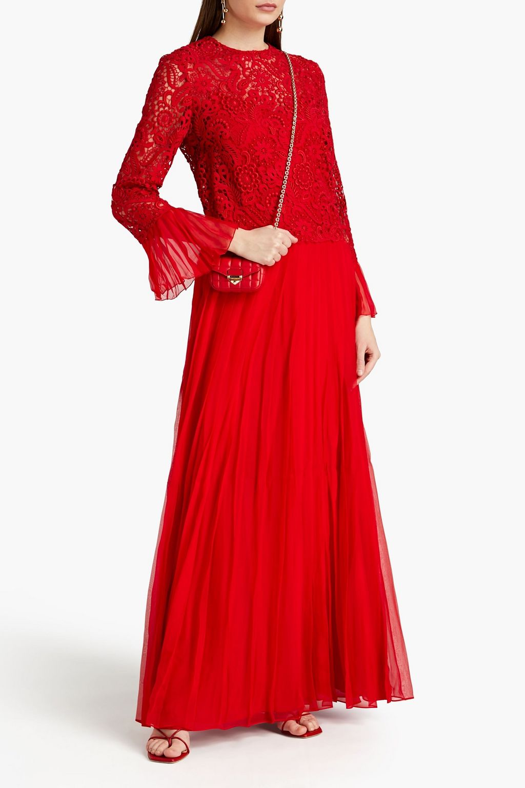 VALENTINO GARAVANI Macramé lace-paneled silk-blend chiffon maxi dress