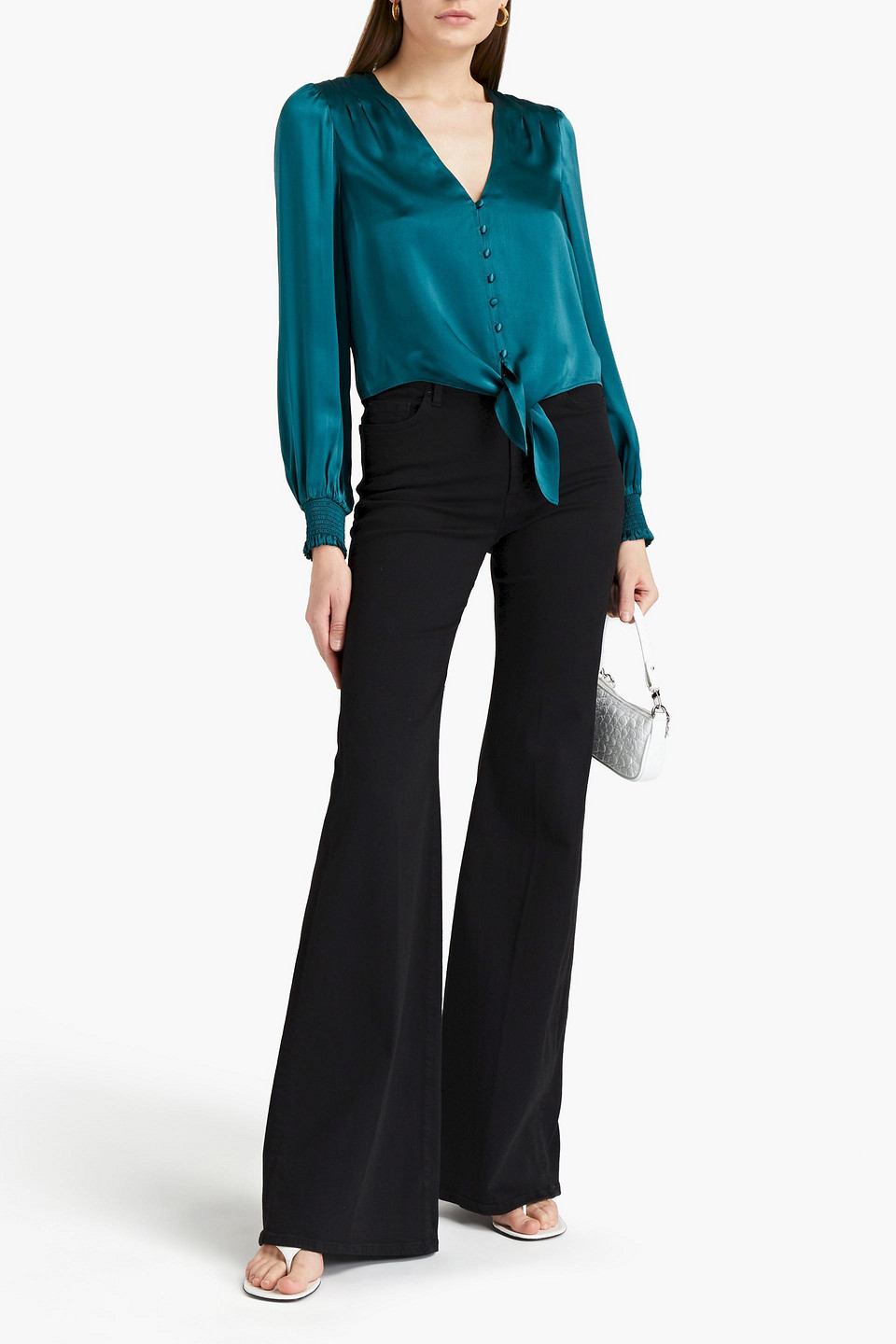 Cami Nyc Ryleigh Knotted Silk-satin Blouse In Blue